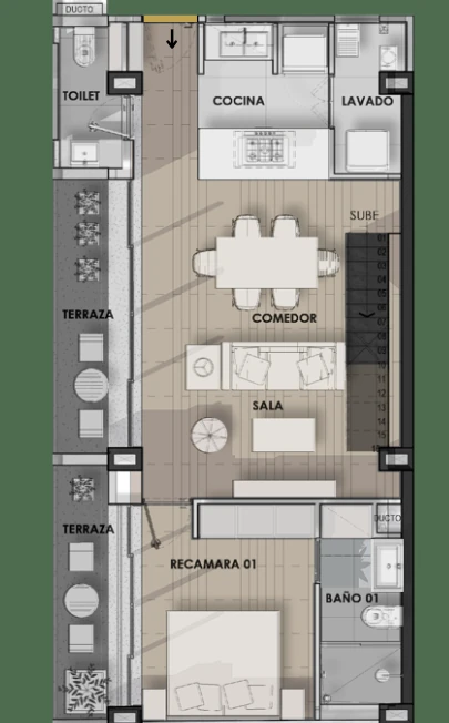 Plano de distribución del penthouse 502