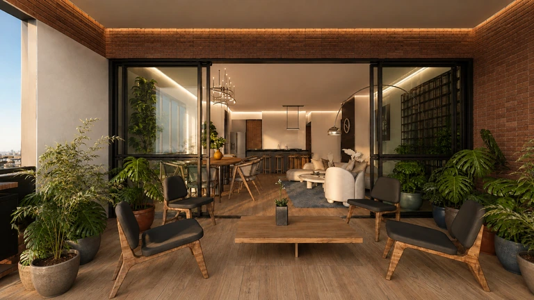 Terraza con vista hacia el interior, relación entre exterior e interior en Vida Sana Gabriel Mancera